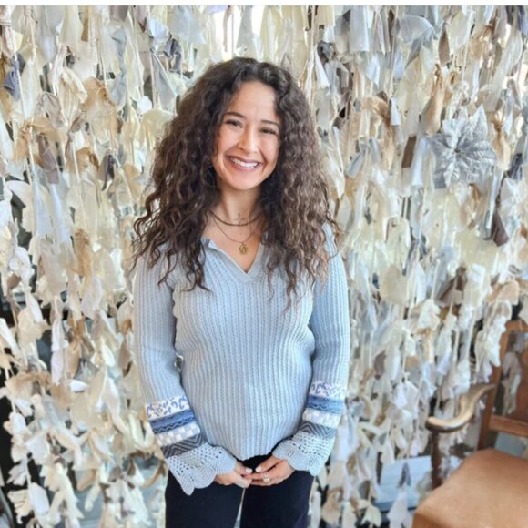 Mystree Mixed Media Henley Light Blue Knit Sweater Medium - Picture 1 of 7